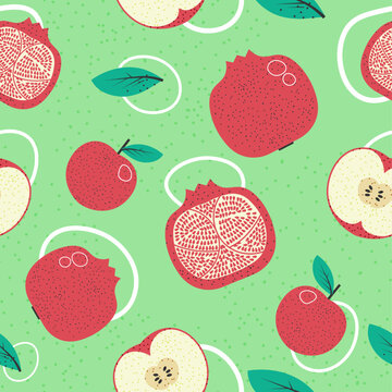 Pomegranate and apple, summer fruits patterns
