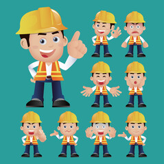 worker set. Different gestures and emotion