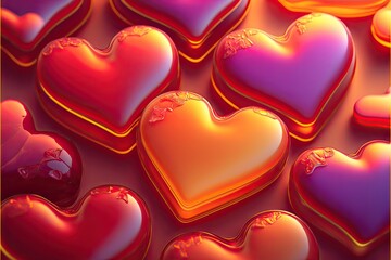 Background of brightly jelly ace hearts for Valentine's Day. Generative AI