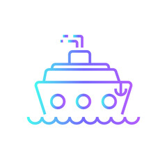 Ferry Transportation icon with blue gradient outline style. Vehicle, symbol, transport, line, outline, station, travel, automobile, editable, pictogram, isolated, flat. Vector illustration