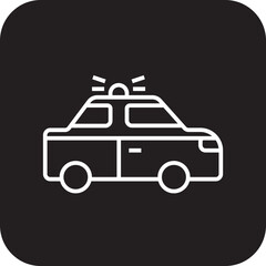Obraz premium Police Car Transportation icon with black filled line style. Vehicle, symbol, transport, line, outline, station, travel, automobile, editable, pictogram, isolated, flat. Vector illustration