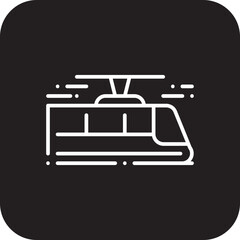 Tram Transportation icon with black filled line style. Vehicle, symbol, transport, line, outline, travel, automobile, editable, pictogram, isolated, flat. Vector illustration