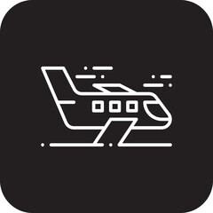 Airplane Transportation icon with black filled line style. Vehicle, symbol, transport, line, outline, travel, automobile, editable, pictogram, isolated, flat. Vector illustration