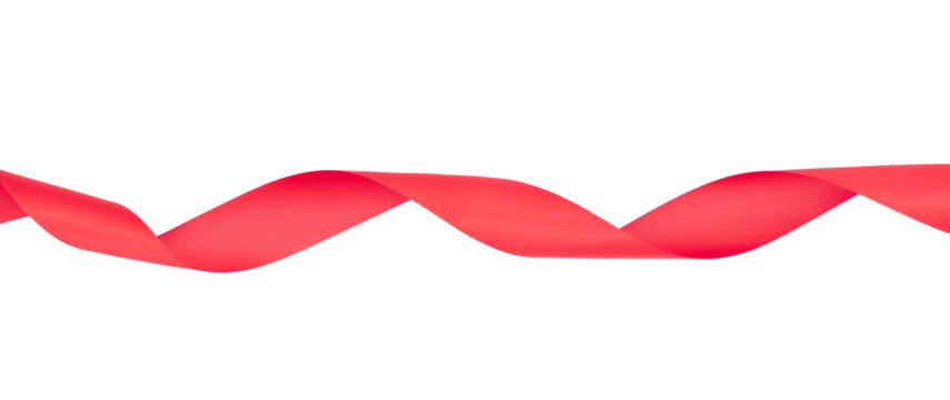 Ruban de satin pour paquet cadeau de couleur rouge, ruban en torsade isolé sur du fond transparent.