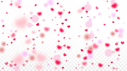 Hearts Confetti Falling Background. St. Valentine's Day pattern. Romantic Scattered Hearts Design Element. Love. Sweet Moment. Gift. Cute Element of Design for Sales or Celebration.