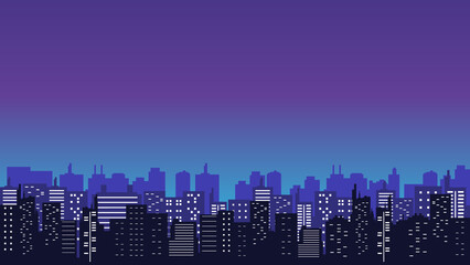 City background with tall skyscrapers and twinkling lights