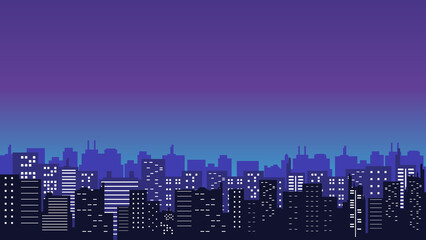 The beauty of the city silhouette with a panoramic view of the misty sky on the edge of the roof of the building