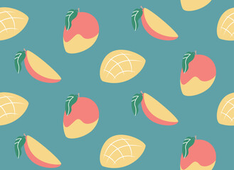 Seamless pattern with mango. Beautiful fruit texture in flat style.