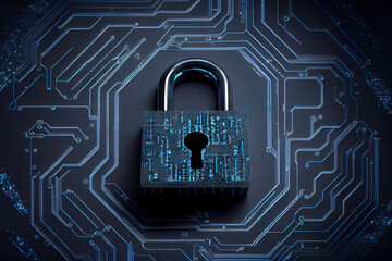 Cyber security concept with lock and hacker illustration, 
Generative AI