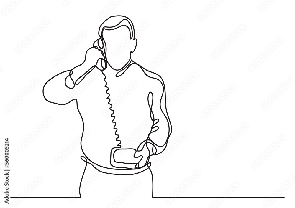 Poster continuous line drawing businessman making phone call - png image with transparent background