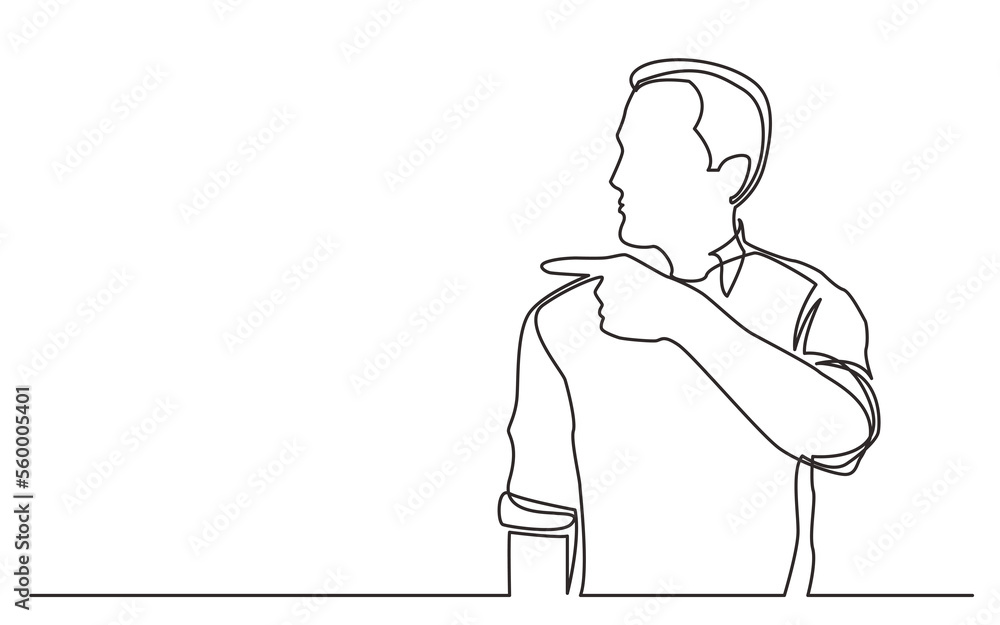 Poster continuous line drawing man showing with his finger - png image with transparent background