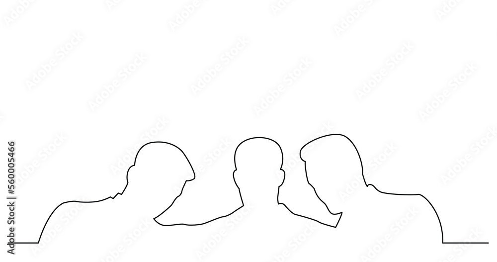 Poster continuous line drawing of three business persons meeting - png image with transparent background