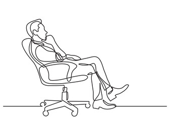 continuous line drawing man sitting in office chair thinking - PNG image with transparent background
