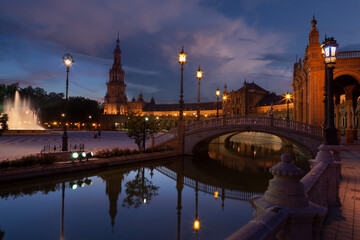 Plaza de Espana, Seville at nightfall