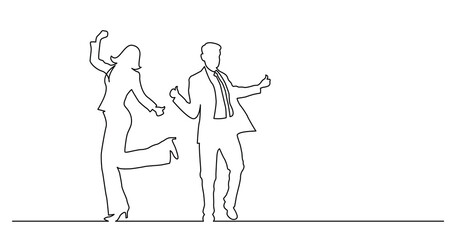 continuous line drawing of two happy successful business people - PNG image with transparent background