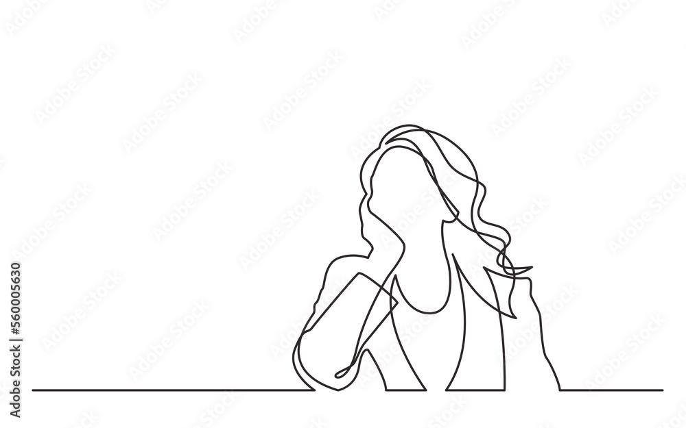 Wall mural continuous line drawing sitting woman in dreamy mood - png image with transparent background