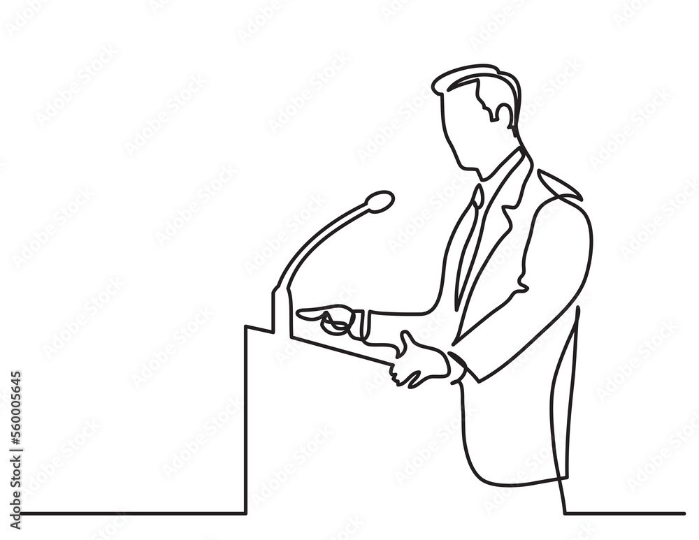 Poster continuous line drawing speaker talking before microphone - png image with transparent background