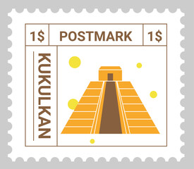 Postmark or postcard with kukulkan icon vector