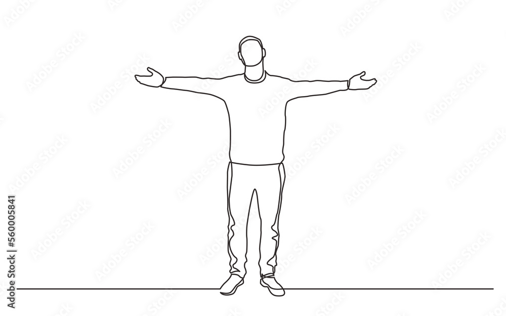 Aufkleber continuous line drawing standing man spreading arms - png image with transparent background