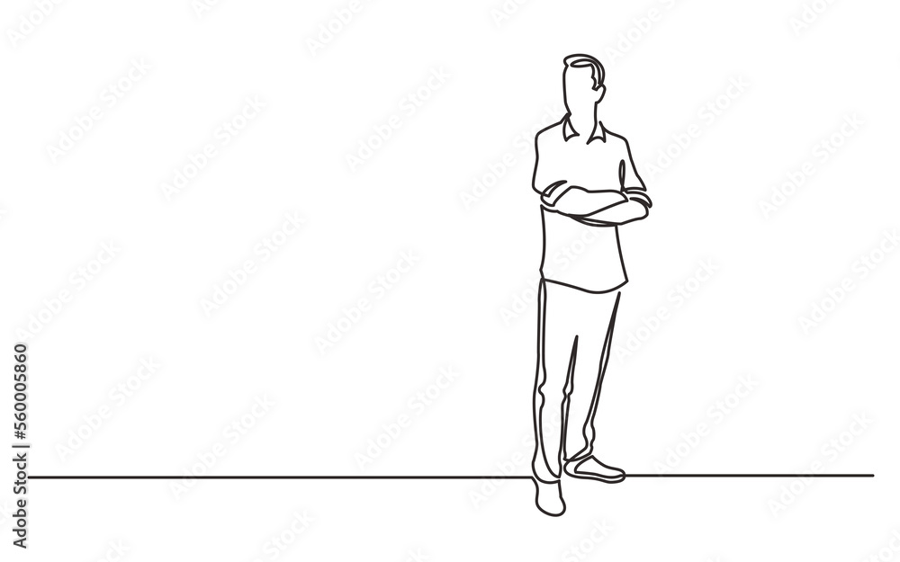 Aufkleber continuous line drawing standing man with crossed arms - png image with transparent background