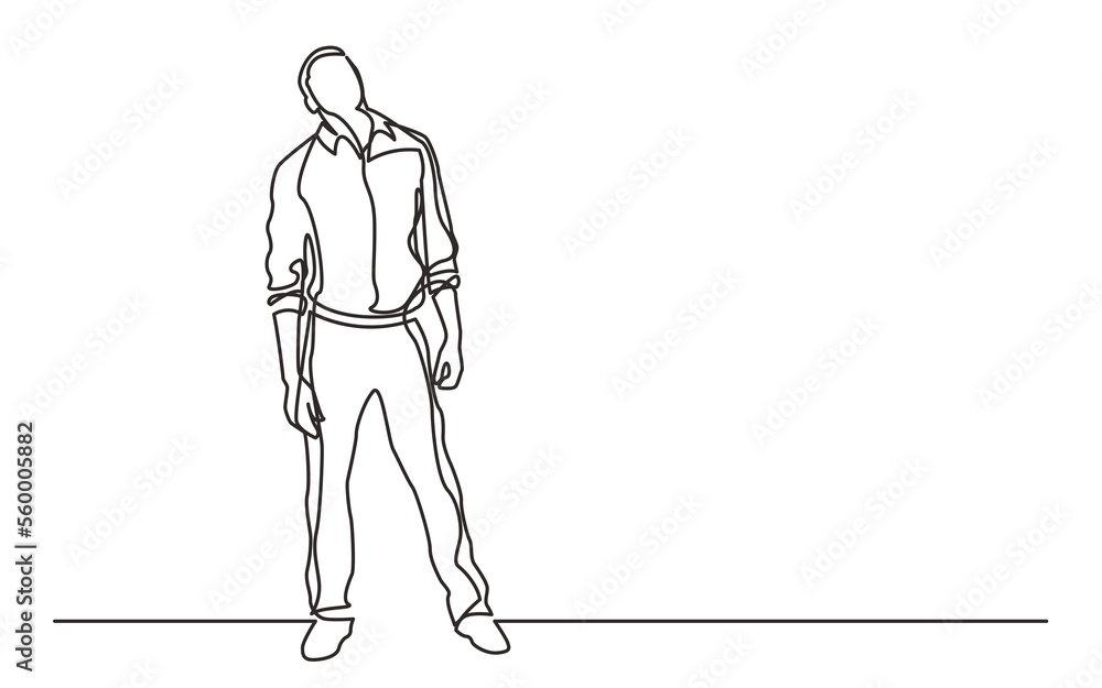 Wall mural continuous line drawing standing thinking man looking above - PNG image with transparent background