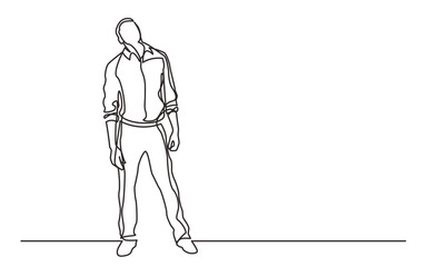 continuous line drawing standing thinking man looking above - PNG image with transparent background