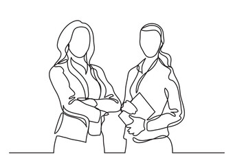 continuous line drawing two standing business woman - PNG image with transparent background
