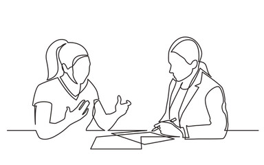 continuous line drawing two weneb discussing signing paperworks - PNG image with transparent background