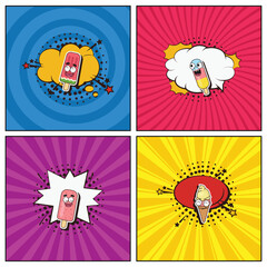 Hand drawn flat trendy cartoon elements collection Ice cream