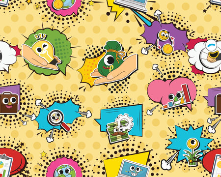 Vector flat seamless texture pattern Hand drawn flat trendy cartoon elements collection Investment