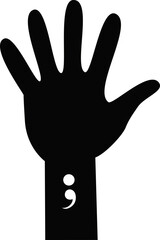 silhouette of hand semicolon for support mental health