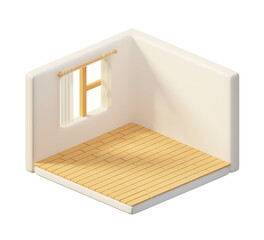 3D Isometric of empty room, room with window, frame, curtain. 3D rendering