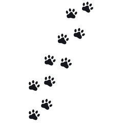 Silhouette of cat paws. Paw prints. The dog and cat puppy icon. Traces of a pet. The puppy s paws are highlighted on a white background.
