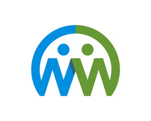 WW inside the circle forming a abstract people hand to hand logo