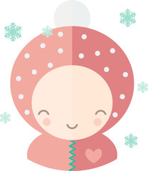 Cute baby in a hat, avatar with a heart and snowflakes