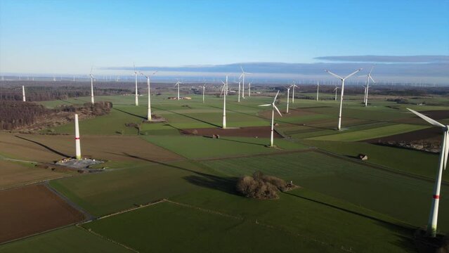 Windmills Providing Clean Energy on a Beautiful Field on a Sunny Day in Brilon Sauerland North Rhine-Westphalia Germany
