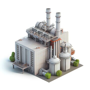 Cartoon refinery plant. Isometric diorama isolated on white background in style of 3d icon rendered models. Generative art	