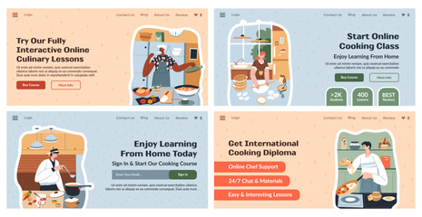 Landing page set with culinary lessons advertising