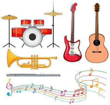 Set of various musical instruments