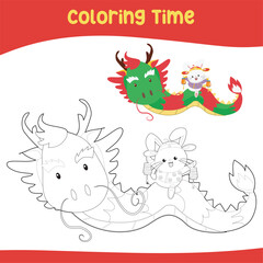 Printable coloring page for kids. Chinese New Year, happy lunar new year. Vector illustration. 