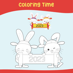 Obraz na płótnie Canvas Printable coloring page for kids. Chinese New Year, happy lunar new year. Vector illustration. 