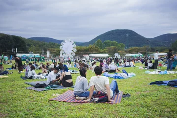 Foto auf Alu-Dibond people watching concert in the park at open air,Summer festival concert. © natara