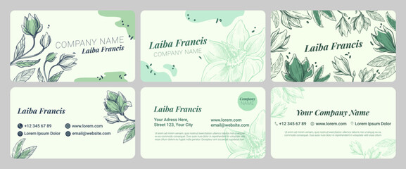 Template business card design set with magnolia