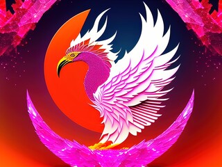 Obraz premium white phoenix salt crytals orange pink salt crystals sharp broken glass phoenix god head simple background