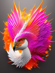 Obraz premium white phoenix salt crytals orange pink salt crystals sharp broken glass phoenix god head simple background