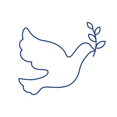 Outline dove icon with an olive branch in its beak, a symbol of peace vector illustration