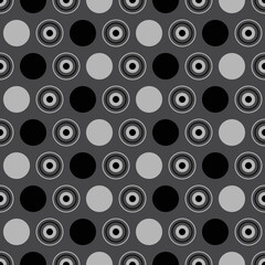 Endless black dot seamless pattern on gray background, gift wrapping paper, infinite point, clothes, shirts, dresses, paper, gift, white background, Vector background.