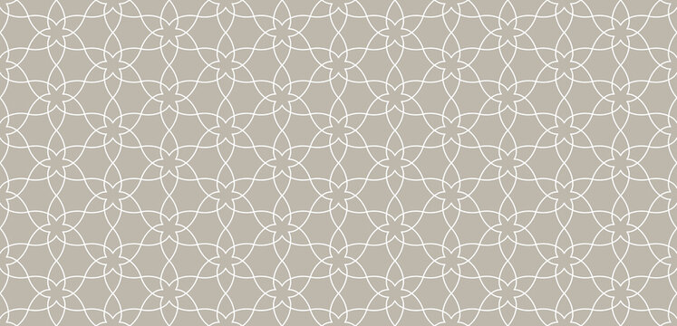 Moroccan floral seamless pattern with minimalistic abstract linear interlaced flowers vector illustration