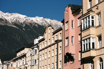 colorful houses with the mountains in Innsbruck 