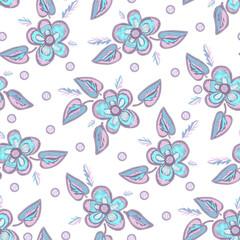 Fototapeta na wymiar Embroidered Flowers Seamless Pattern